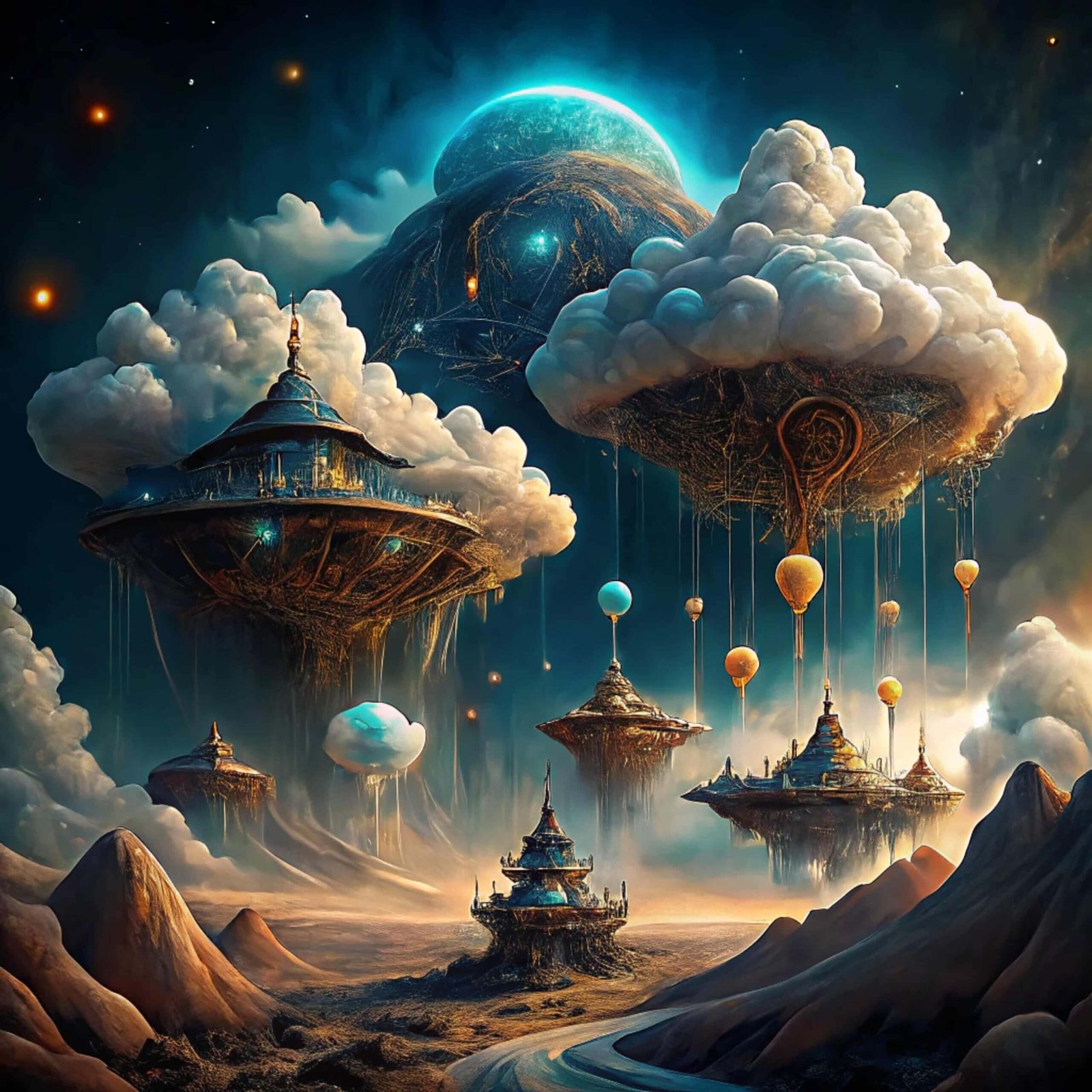 a surreal desert oasis where cloud shaped platform min scaled 2